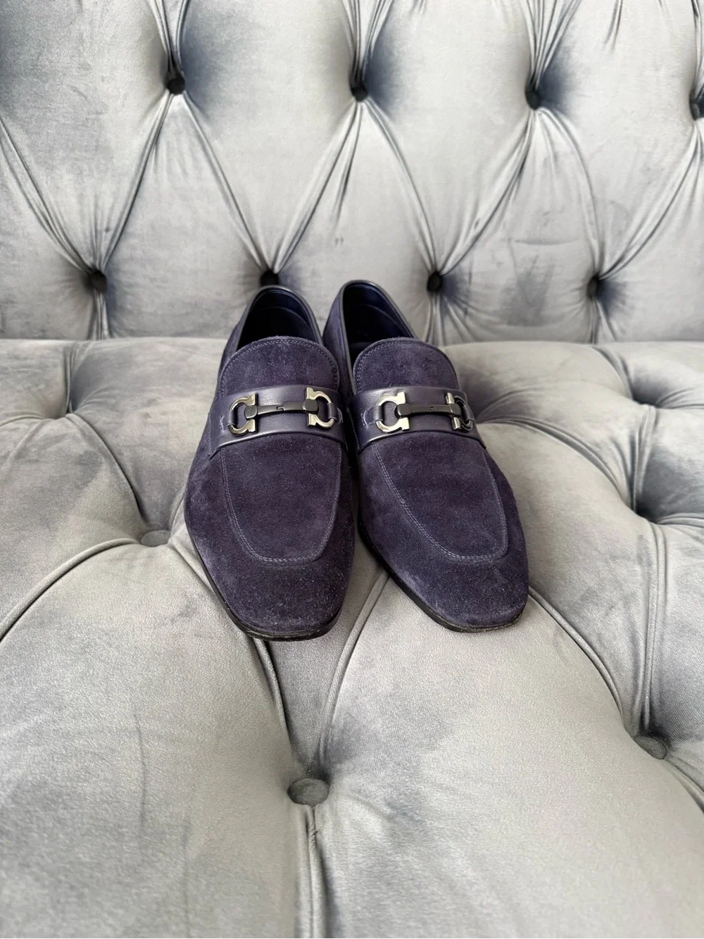 Salvatore Ferragamo Cremona Gancini Suede Loafers Men’s 9 EE Bluemarine Italy